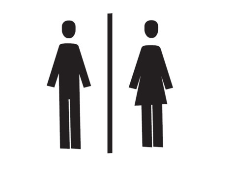 Ein einfaches Symbol für Toiletten. Auf der linken Seite steht eine männliche Figur und auf der rechten Seite eine weibliche Figur.