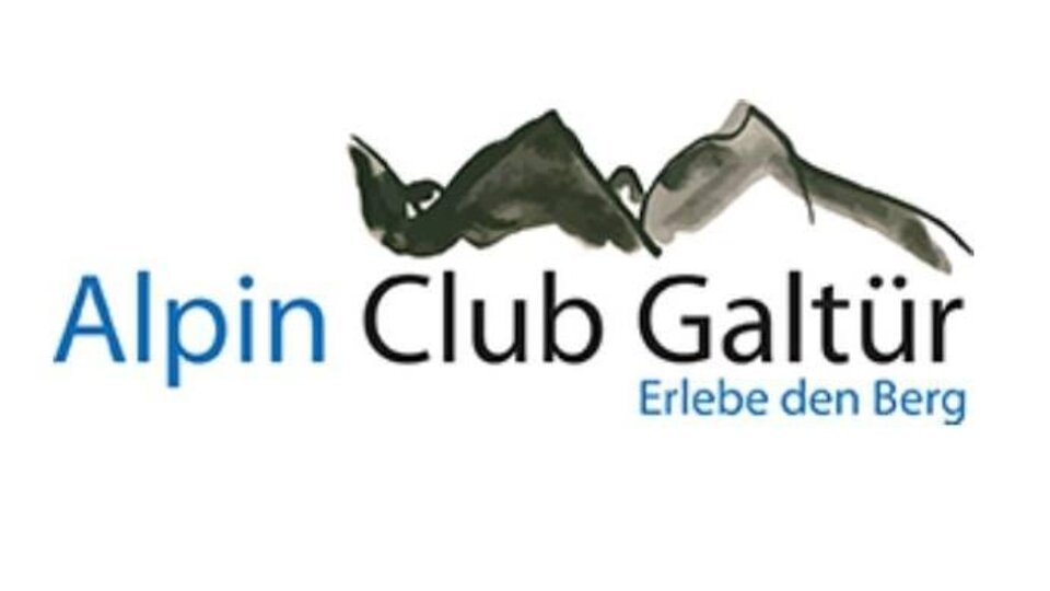 Logo des Alpin Club Galtür, mit dem Slogan "Erlebe den Berg". Es zeigt eine stilisierte Berglandschaft in sanften Farben.