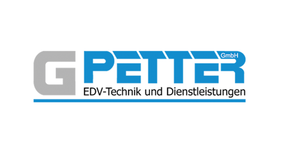 Logo der G Petter GmbH, spezialisiert auf EDV-Technik und Dienstleistungen. Das Design ist klar und modern.