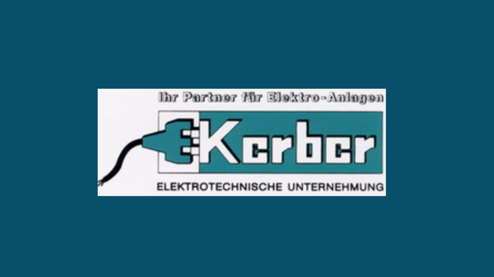 A logo of an electrical engineering consulting firm. It features the lettering "Kerbcr" with a plug and the description "Your partner for electrical systems".