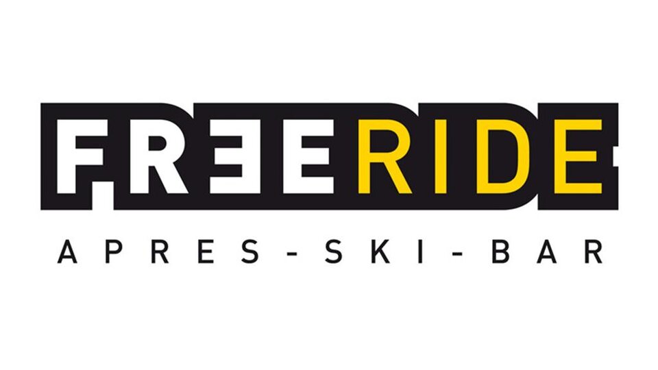 Ein modernes Logo für die Après-Ski-Bar "FREE RIDE". Die Schrift ist klar und auffällig gestaltet.
