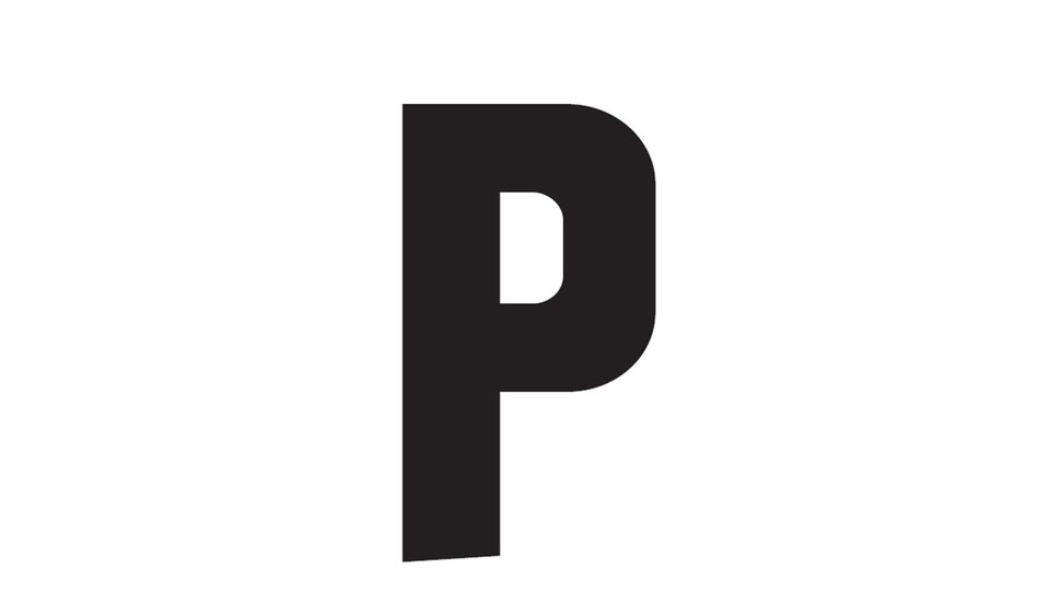 A large, black "P" on a white background. It is a simple, modern design.