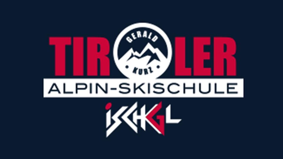 A logo of the Tyrolean Alpine Ski School in Ischgl. It features the mountains and the name of the ski course in striking letters.