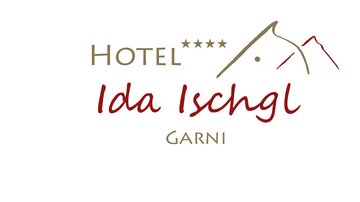 The image shows the logo of the Hotel Ida Ischgl. It is a four-star Garni hotel in an alpine setting.