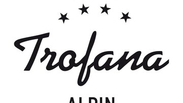 Das Logo des Hotels Trofana Alpin mit fünf Sternen. Elegant gestaltet in einem modernen Schriftzug.