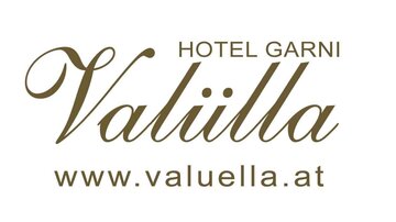 An elegant logo of the Hotel Garni Valiülla. The website www.valiella.at is also provided.